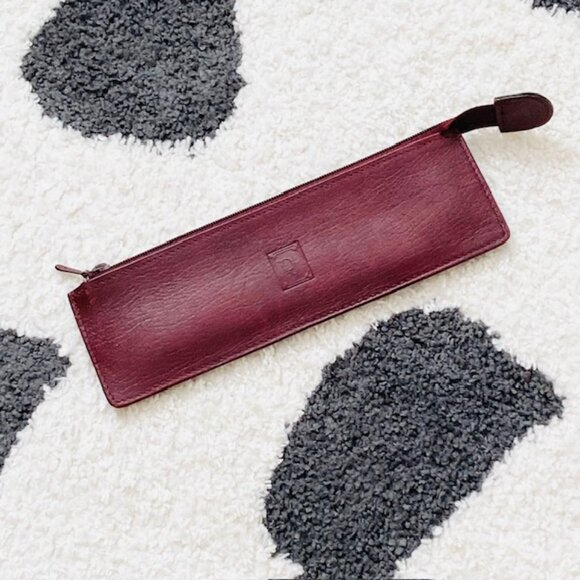 Vintage Christian Dior Maroon Logo Leather Pencil Case Designer Travel Pouch Bag - Picture 1 of 16